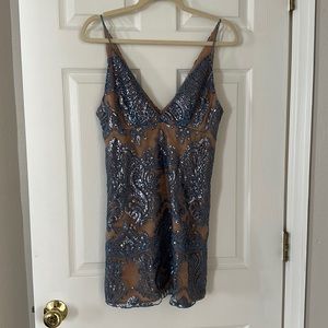 Free People Night Shimmer Mini Dress Blue Sequin Cocktail Size 2
